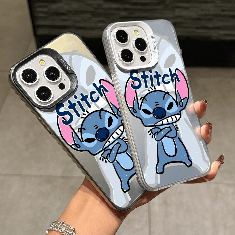 Disney Lilo & Stitch Angel Series Case, Cute Cartoon Anime Design, Suitable For 17, 16, 15, 14, 13, 12, 11 Pro Max, XS, XR And X, Features A Reflective Back And Shockproof Corners. Perfect As A Birthday Gift, Holiday Gift, Or Valentine's Day Gift. - Black - View 1