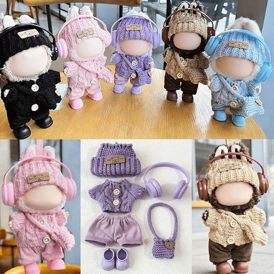 6.69英寸娃娃服装套装，包含6件套——帽子、毛衣、裤子、耳机、包包、鞋子，可爱娃娃装，适合第一代/第二代/第三代娃娃，生日和节日礼物（不含娃娃） - 彩色 - 查看 1