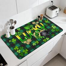 1/2/3pcs Saint Patrick's Day Water Absorbent Mat Green Clover Pattern Polyester Dish Drying Mat Coffee Machine Pad Kitchen Countertop Decor Home Gift For Family Home Decoration Saint Patrick's Day Atmosphere Decoration - Multicolor - View 7