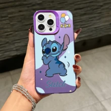 Disney Lilo & Stitch Angel Series  Case, Cute Cartoon Anime Design, Suitable For  17, 16, 15, 14, 13, 12, 11 Pro Max, XS, XR And X, Features A Reflective Back And Shockproof Corners. Perfect As A Birthday Gift, Holiday Gift, Or Valentine's Day Gift. - Màu tím - Xem 2
