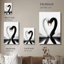 1pc Valentine Day Gift, Spring Wall Art, Christmas Decor Wooden Framed Wall Art, Wrapped Canvas Vintage Prints Poster, Two Swans, Black And White Birds, Animal Pair - Botanical, Black And White Drawing, Line Art, Simple Illustration Style, Perfect Gift Decor, Wall Art for Living Room Bedroom Office, Hanging Hardware Included - Wrapped Framed Canvas, Vertical - Lienzo enmarcado - Ver 10