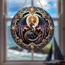 1pc, Dragon Sun Catchers, Stained Acrylic Window Decor, Faux 2D Style, Whimsigoth Home Decor,Garden Decor ,Outdoor Hanging Decor,Round Sign, Indoor Decor,Outdoor Decor,The Perfect Gift For Lovers Of Fantasy Epic Stories.(8''*8''/20cm*20cm) - Multicolor - View 7