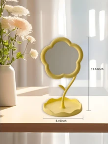 1pc Floral Design Makeup Mirror - Lightweight Plastic Vanity Mirror For Desk, Dresser, Bedroom - Compact Floral Decor (White, Pink, Yellow) - Space-Saving, Suitable For Small Spaces - Multicolor - View 4