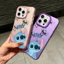 Disney Lilo & Stitch Angel Series  Case, Cute Cartoon Anime Design, Suitable For  17, 16, 15, 14, 13, 12, 11 Pro Max, XS, XR And X, Features A Reflective Back And Shockproof Corners. Perfect As A Birthday Gift, Holiday Gift, Or Valentine's Day Gift. - 紫色 - 查看 6