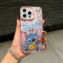 Disney Lilo & Stitch Angel Series  Case, Cute Cartoon Anime Design, Suitable For  17, 16, 15, 14, 13, 12, 11 Pro Max, XS, XR And X, Features A Reflective Back And Shockproof Corners. Perfect As A Birthday Gift, Holiday Gift, Or Valentine's Day Gift. - White - View 9
