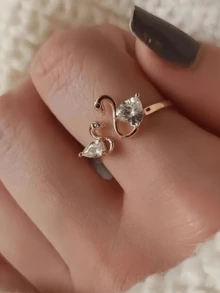 1 pieza Anillo abierto de cisne dorado elegante y versátil de moda para mujer - A - Ver 4