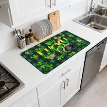 1/2/3pcs Saint Patrick's Day Water Absorbent Mat Green Clover Pattern Polyester Dish Drying Mat Coffee Machine Pad Kitchen Countertop Decor Home Gift For Family Home Decoration Saint Patrick's Day Atmosphere Decoration - Multicolor - View 6