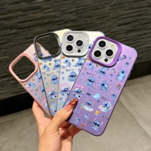 Disney Lilo & Stitch Angel Series  Case, Cute Cartoon Anime Design, Suitable For  17, 16, 15, 14, 13, 12, 11 Pro Max, XS, XR And X, Features A Reflective Back And Shockproof Corners. Perfect As A Birthday Gift, Holiday Gift, Or Valentine's Day Gift. - trắng - Xem 5