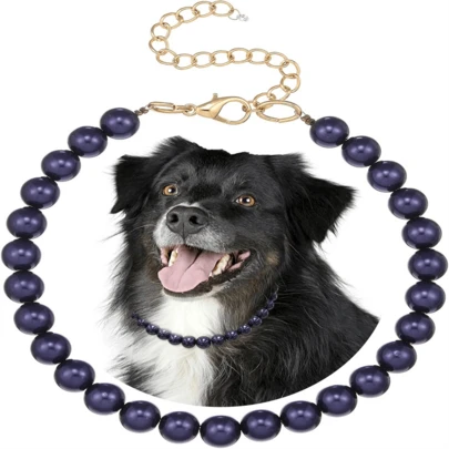 1pc Elegant Pet Necklace, Black Faux Pearl Dog Necklace, Pet Collar Accessory, Hip-Hop Style Decor, Suitable For Daily Wear And Parties