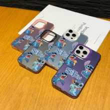 Disney Lilo & Stitch Angel Series  Case, Cute Cartoon Anime Design, Suitable For  17, 16, 15, 14, 13, 12, 11 Pro Max, XS, XR And X, Features A Reflective Back And Shockproof Corners. Perfect As A Birthday Gift, Holiday Gift, Or Valentine's Day Gift. - màu đen - Xem 4