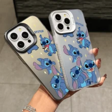Disney Lilo & Stitch Angel Series  Case, Cute Cartoon Anime Design, Suitable For  17, 16, 15, 14, 13, 12, 11 Pro Max, XS, XR And X, Features A Reflective Back And Shockproof Corners. Perfect As A Birthday Gift, Holiday Gift, Or Valentine's Day Gift. - 白色 - 查看 3