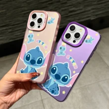 Disney Lilo & Stitch Angel Series  Case, Cute Cartoon Anime Design, Suitable For  17, 16, 15, 14, 13, 12, 11 Pro Max, XS, XR And X, Features A Reflective Back And Shockproof Corners. Perfect As A Birthday Gift, Holiday Gift, Or Valentine's Day Gift. - Hồng - Xem 6