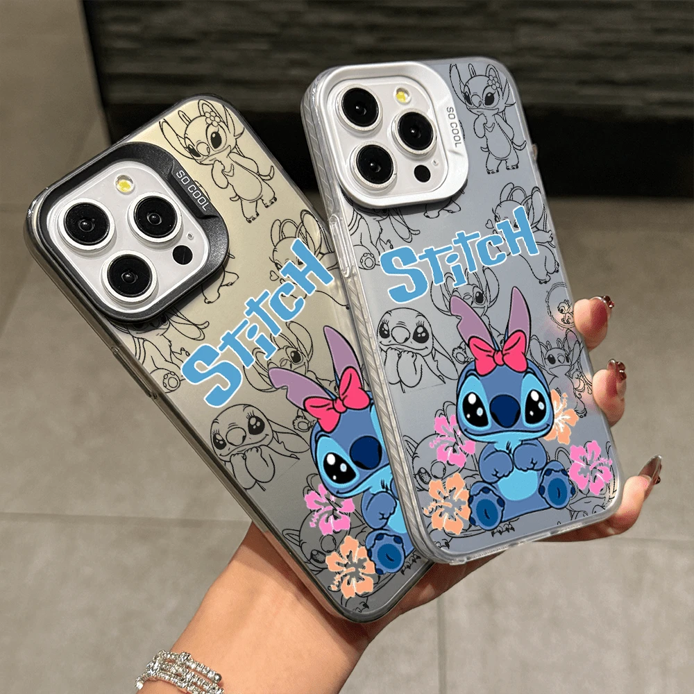 Disney Lilo & Stitch Angel Series Case, Cute Cartoon Anime Design, Suitable For 17, 16, 15, 14, 13, 12, 11 Pro Max, XS, XR And X, Features A Reflective Back And Shockproof Corners. Perfect As A Birthday Gift, Holiday Gift, Or Valentine's Day Gift. - Black - View 1