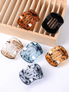 3个透明豹纹弧形发夹，简约后脑勺鸭嘴式半扎发夹，适合日常佩戴 - 彩色 - 查看 4