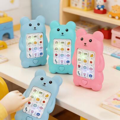 Juguete teléfono musical de oso, dispositivo de aprendizaje - Pilas no incluidas, con luces y canciones incorporadas, teléfono para niños, regalo interactivo ideal para niños y adolescentes (Navidad, Halloween, Pascua, Día del Niño)