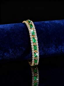 1 chiếc vòng tay mạ đồng thời trang hiện đại tối giản đính đá Cubic Zirconia lấp lánh, đa năng dành cho nữ, phù hợp cho tiệc tùng, hàng ngày, thường ngày, trang sức cao cấp, tiệc chiêu đãi, quà tặng ngày Valentine. - Kiểu nhiều lớp - Xem 4