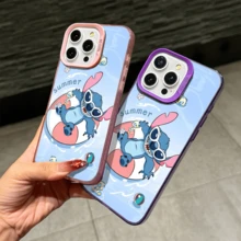 Disney Lilo & Stitch Angel Series  Case, Cute Cartoon Anime Design, Suitable For  17, 16, 15, 14, 13, 12, 11 Pro Max, XS, XR And X, Features A Reflective Back And Shockproof Corners. Perfect As A Birthday Gift, Holiday Gift, Or Valentine's Day Gift. - Hồng - Xem 6