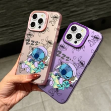 Disney Lilo & Stitch Angel Series  Case, Cute Cartoon Anime Design, Suitable For  17, 16, 15, 14, 13, 12, 11 Pro Max, XS, XR And X, Features A Reflective Back And Shockproof Corners. Perfect As A Birthday Gift, Holiday Gift, Or Valentine's Day Gift. - trắng - Xem 6