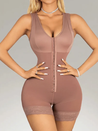 1 pieza Moldeador corporal completo para mujer, adecuado para yoga y uso diario, diseño minimalista, cómodo, control abdominal, levantamiento de cintura, levantamiento de glúteos, moldeado de pecho, cierre frontal, tirantes ajustables, ajuste de cintura alta