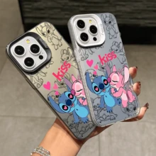 Disney Lilo & Stitch Angel Series  Case, Cute Cartoon Anime Design, Suitable For  17, 16, 15, 14, 13, 12, 11 Pro Max, XS, XR And X, Features A Reflective Back And Shockproof Corners. Perfect As A Birthday Gift, Holiday Gift, Or Valentine's Day Gift. - Pink - View 3