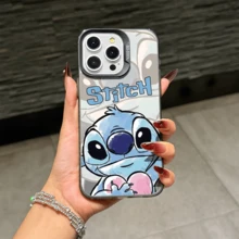 Disney Lilo & Stitch Angel Series  Case, Cute Cartoon Anime Design, Suitable For  17, 16, 15, 14, 13, 12, 11 Pro Max, XS, XR And X, Features A Reflective Back And Shockproof Corners. Perfect As A Birthday Gift, Holiday Gift, Or Valentine's Day Gift. - 粉色 - 查看 7