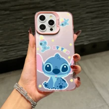 Disney Lilo & Stitch Angel Series  Case, Cute Cartoon Anime Design, Suitable For  17, 16, 15, 14, 13, 12, 11 Pro Max, XS, XR And X, Features A Reflective Back And Shockproof Corners. Perfect As A Birthday Gift, Holiday Gift, Or Valentine's Day Gift. - Hồng - Xem 2