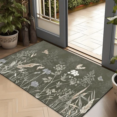 1 st dörrmatta med vintage blommönster, plyschig tjock flanellmatta för höstvinter, mjuk golvmatta med kraftig lugg och halkfri baksida, maskintvättbar matta, lämplig för dörrmatta, liten matta, välkomstmatta, ytterdörrmatta, utomhusdörrmatta