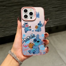 Disney Lilo & Stitch Angel Series  Case, Cute Cartoon Anime Design, Suitable For  17, 16, 15, 14, 13, 12, 11 Pro Max, XS, XR And X, Features A Reflective Back And Shockproof Corners. Perfect As A Birthday Gift, Holiday Gift, Or Valentine's Day Gift. - Black - View 9