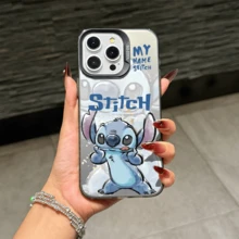 Disney Lilo & Stitch Angel Series  Case, Cute Cartoon Anime Design, Suitable For  17, 16, 15, 14, 13, 12, 11 Pro Max, XS, XR And X, Features A Reflective Back And Shockproof Corners. Perfect As A Birthday Gift, Holiday Gift, Or Valentine's Day Gift. - 黑色 - 查看 2