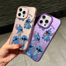 Disney Lilo & Stitch Angel Series  Case, Cute Cartoon Anime Design, Suitable For  17, 16, 15, 14, 13, 12, 11 Pro Max, XS, XR And X, Features A Reflective Back And Shockproof Corners. Perfect As A Birthday Gift, Holiday Gift, Or Valentine's Day Gift. - 白色 - 查看 6