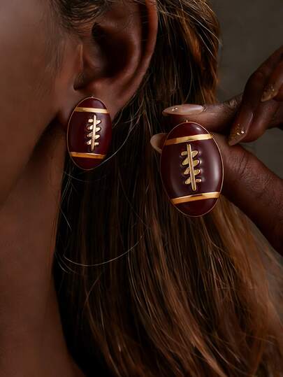  1 Pair Simple Brown Football Stud Earrings For Women Men,Classic Rugby Stud Sports Earrings For Daily/Vacation/Sport Party,Fashion Jewelry Gift For Football Sports Game Team Fans Players
