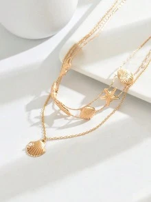 1pc New Summer Creative Simple Layered Pendant Necklace, Minimalist Beach Vacation Ocean Style, Fashionable Party Elegant Necklace