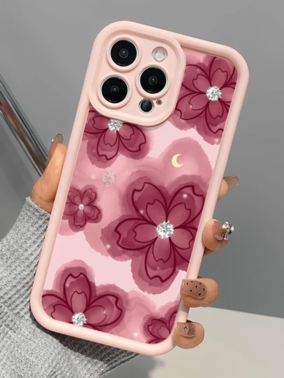 1 pieza Funda de teléfono a prueba de golpes de cobertura total de TPU con diseño de flor roja y efecto tie-dye rosa, compatible con Apple 17, 16, 15, 14, 13, 12, 11 Pro Max, Air y Series