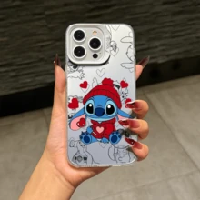 Disney Lilo & Stitch Angel Series  Case, Cute Cartoon Anime Design, Suitable For  17, 16, 15, 14, 13, 12, 11 Pro Max, XS, XR And X, Features A Reflective Back And Shockproof Corners. Perfect As A Birthday Gift, Holiday Gift, Or Valentine's Day Gift. - 粉色 - 查看 9