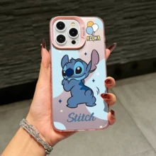 Disney Lilo & Stitch Angel Series  Case, Cute Cartoon Anime Design, Suitable For  17, 16, 15, 14, 13, 12, 11 Pro Max, XS, XR And X, Features A Reflective Back And Shockproof Corners. Perfect As A Birthday Gift, Holiday Gift, Or Valentine's Day Gift. - trắng - Xem 9