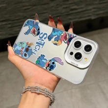 Disney Lilo & Stitch Angel Series  Case, Cute Cartoon Anime Design, Suitable For  17, 16, 15, 14, 13, 12, 11 Pro Max, XS, XR And X, Features A Reflective Back And Shockproof Corners. Perfect As A Birthday Gift, Holiday Gift, Or Valentine's Day Gift. - màu đen - Xem 11