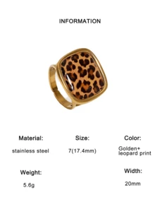 1枚时尚独特性感高端百搭镀金不锈钢豹纹几何开口戒指，适合女性日常、派对和约会佩戴。 - 彩色 - 查看 16