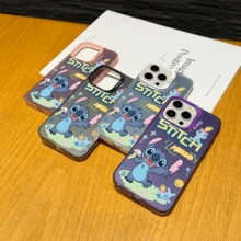 Disney Lilo & Stitch Angel Series  Case, Cute Cartoon Anime Design, Suitable For  17, 16, 15, 14, 13, 12, 11 Pro Max, XS, XR And X, Features A Reflective Back And Shockproof Corners. Perfect As A Birthday Gift, Holiday Gift, Or Valentine's Day Gift. - 粉色 - 查看 4