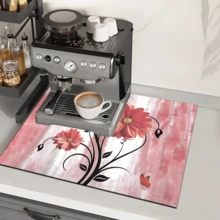 1件装花卉图案吸水餐具沥水垫，餐具沥水垫，咖啡机台面吸水垫，水槽排水垫，软水龙头吸水垫，水槽杯垫，家居装饰，厨房用品，浴室配件 - 彩色 - 查看 7