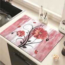 1件装花卉图案吸水餐具沥水垫，餐具沥水垫，咖啡机台面吸水垫，水槽排水垫，软水龙头吸水垫，水槽杯垫，家居装饰，厨房用品，浴室配件 - 彩色 - 查看 4