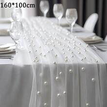 1pc Pearl Decor Sheer Fabric, Photography Backdrop, Can Be Used As Table Runner, Pearl Background Tablecloth, White Pearl Sheer Tablecloth For Wedding, Wedding Arch Decor, Wedding Reception, Bridal Shower, Party Decoration - Multicolor - View 17