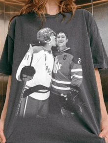 Plus Size Women's Vintage Hockey Hollanov Heated Rivalry Graphic Tee T-Shirt Casual Minimalist Pattern Round Neck Short Sleeve Loose Fit Plus Size T-Shirt, Suitable For Summer, Going Out - 1A - Xem 1