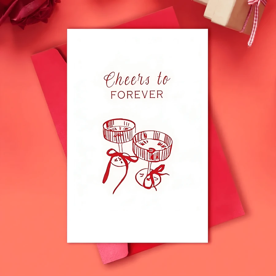 1张优雅婚礼/订婚贺卡，适合新婚或订婚情侣 - 浪漫的“祝你永远幸福”贺卡，附带信封，可用于婚礼、周年纪念日，或送给心仪的男女朋友，用途广泛，适用于婚礼、订婚、生日、浪漫活动等场合。 - 彩色 - 查看 1