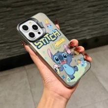 Disney Lilo & Stitch Angel Series  Case, Cute Cartoon Anime Design, Suitable For  17, 16, 15, 14, 13, 12, 11 Pro Max, XS, XR And X, Features A Reflective Back And Shockproof Corners. Perfect As A Birthday Gift, Holiday Gift, Or Valentine's Day Gift. - 粉色 - 查看 10
