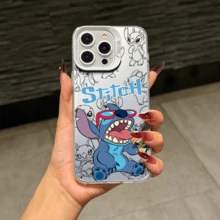 Disney Lilo & Stitch Angel Series  Case, Cute Cartoon Anime Design, Suitable For  17, 16, 15, 14, 13, 12, 11 Pro Max, XS, XR And X, Features A Reflective Back And Shockproof Corners. Perfect As A Birthday Gift, Holiday Gift, Or Valentine's Day Gift. - màu đen - Xem 8