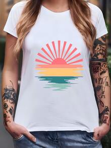Camiseta De Puesta De Sol Retro, Camisa De Sol, Camisa Amante De La Naturaleza, Camisa De Verano Vintage, Camisa De Vibraciones De Verano Retro, Regalo Para Amante De La Puesta De Sol Camiseta - Blanco - Ver 2