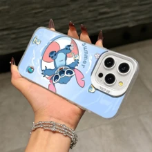 Disney Lilo & Stitch Angel Series  Case, Cute Cartoon Anime Design, Suitable For  17, 16, 15, 14, 13, 12, 11 Pro Max, XS, XR And X, Features A Reflective Back And Shockproof Corners. Perfect As A Birthday Gift, Holiday Gift, Or Valentine's Day Gift. - Hồng - Xem 11