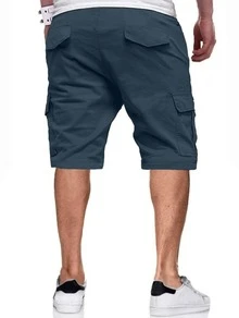 3-Pack Men's Cargo Shorts | Multi-Pocket Drawstring Casual Shorts | 100% Polyester | Outdoor Sports Shorts | Men's Summer Fashion Versatile Casual Shorts - Blue + Gray + Black - View 3