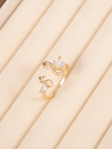 1 pieza Anillo abierto de cisne dorado elegante y versátil de moda para mujer - A - Ver 1