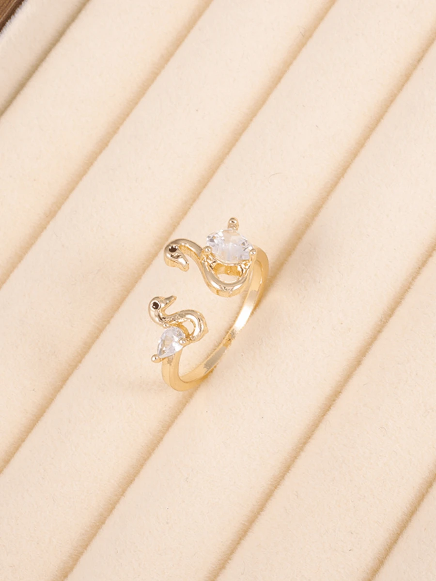 1 pieza Anillo abierto de cisne dorado elegante y versátil de moda para mujer - A - Ver 1